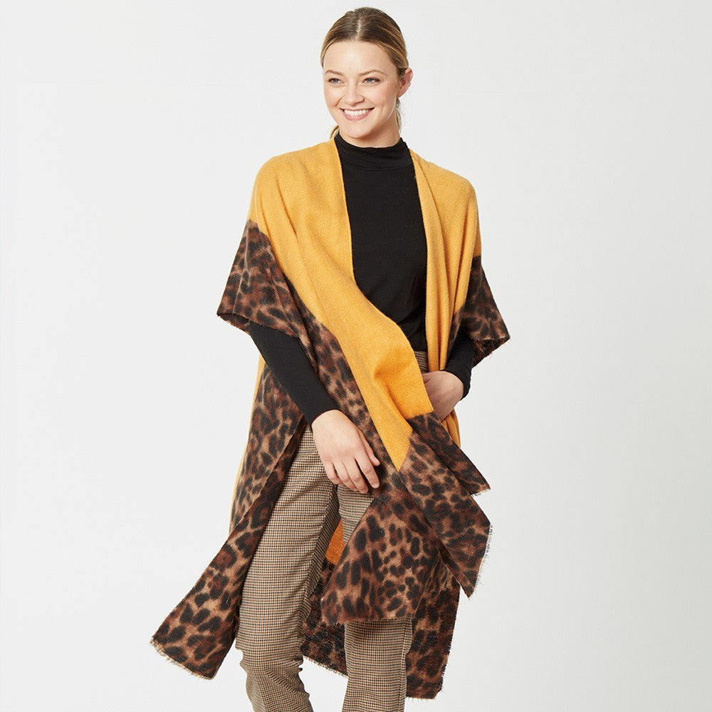 Womens Leopard Print Kimono Cardigan Open Front Shawl Wrap Cape Tunic Top
