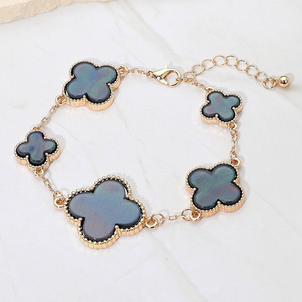 2pcs Gold Quatrefoil Charm Bracelet Set Adjustable Chain Statement Jewelry