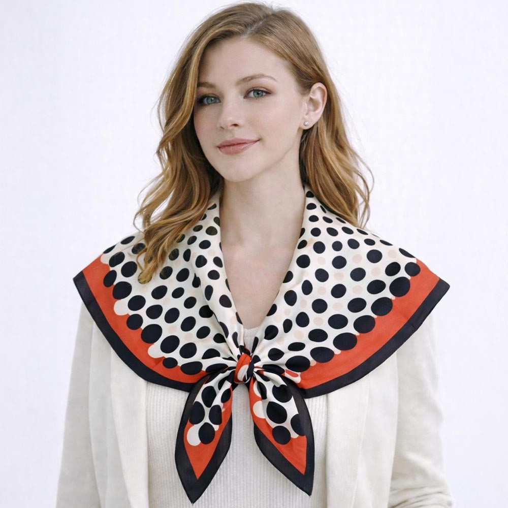 Red Black White Polka Dot Silk Feel Square Scarf - Retro Chic Fashion Neck Wrap