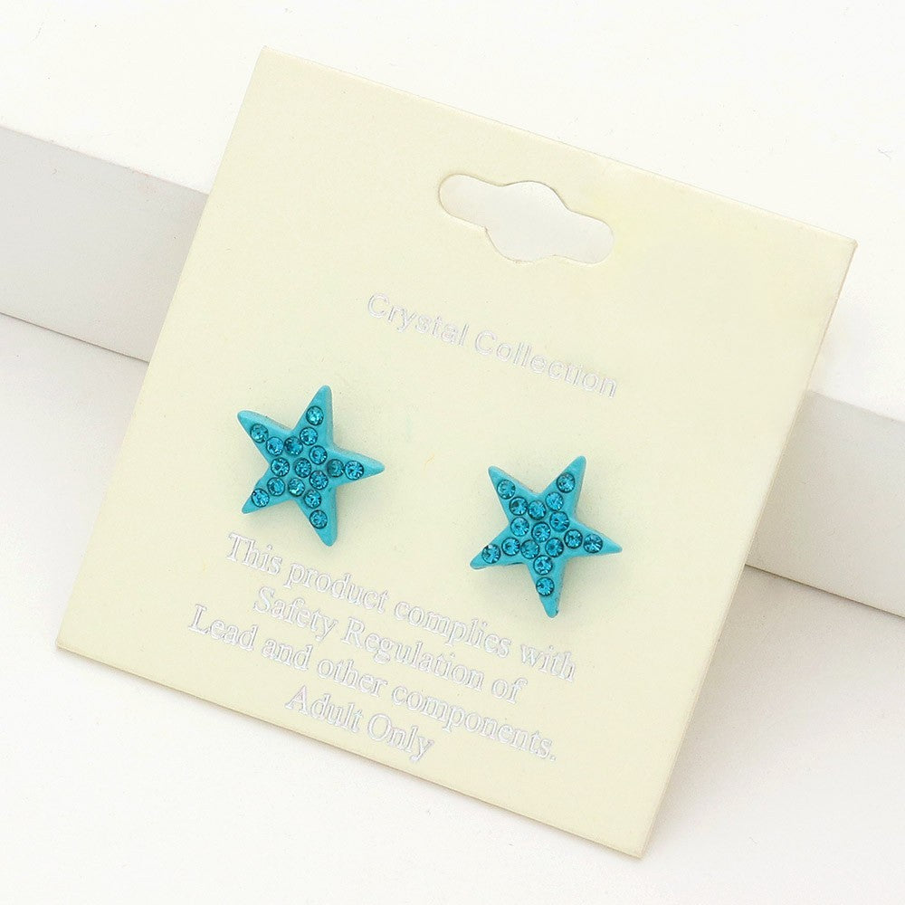 2pcs Blue Teal Crystal Star Post Stud Earrings Fashion Jewelry for Women