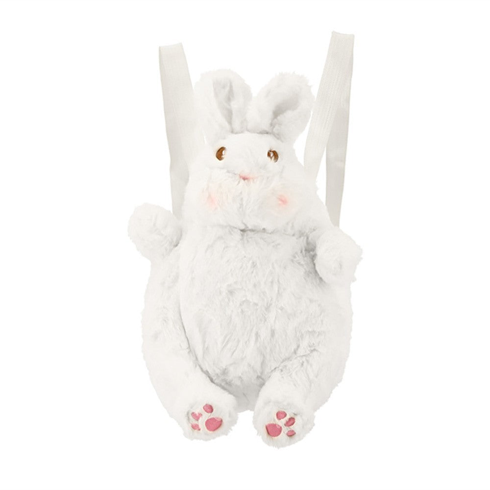 Kids Rabbit Plush Doll Animal Shape Backpack Bag Adjustable Strap White Zipper