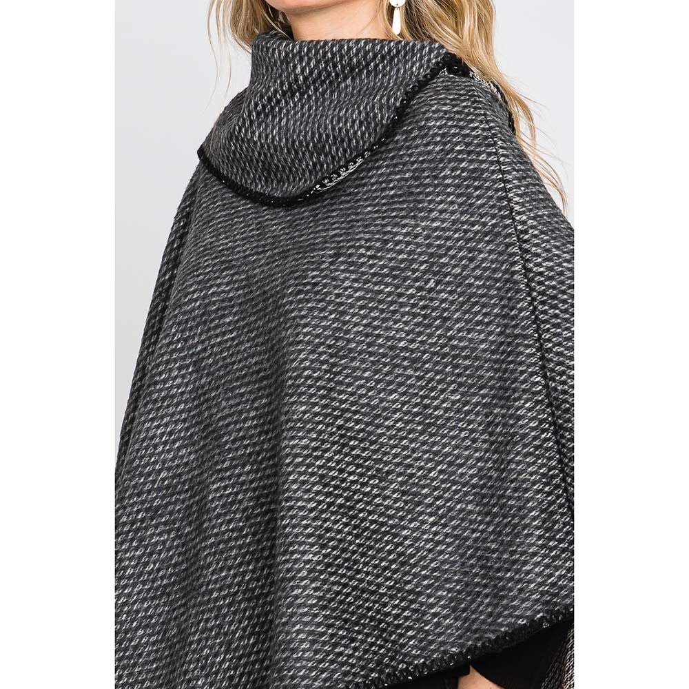 Title: Textured Solid Neck Poncho for Women Cozy Pullover Cape Wrap Shawl
