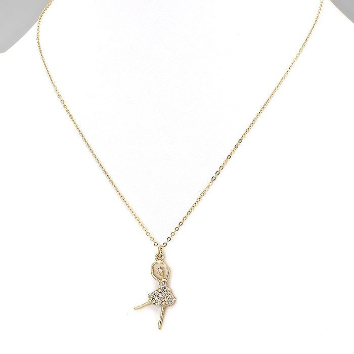 Crystal Pavé Ballerina Pendant Necklace for Women Cute Girl Jewelry Gift