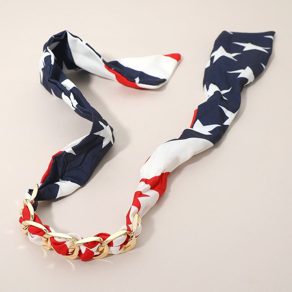 Patriotic Stars and Stripes Bracelet Gold Chain Link Adjustable