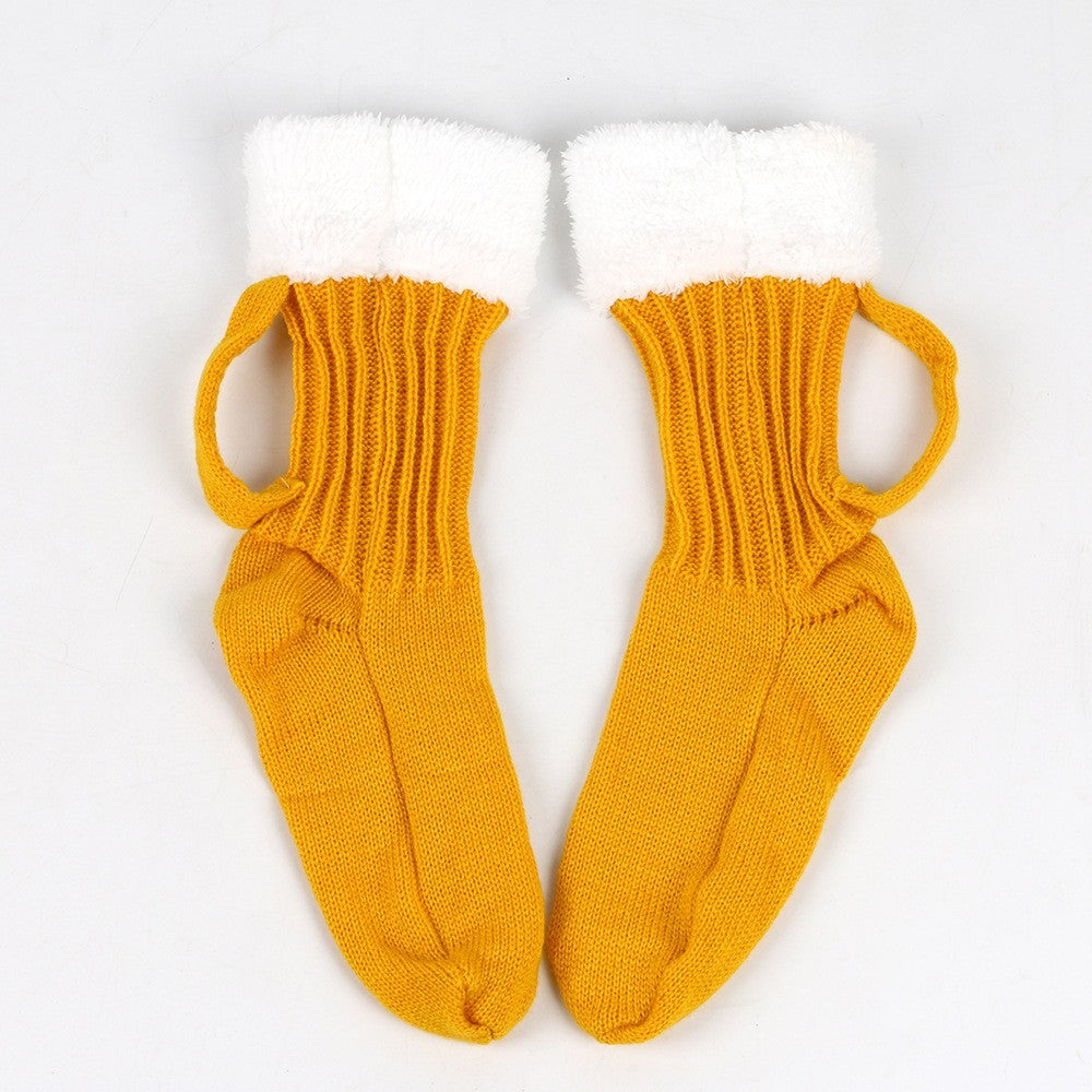 Novelty Beer Mug Socks Cozy Knitted Fleece Slipper House Shoes Funny Gift