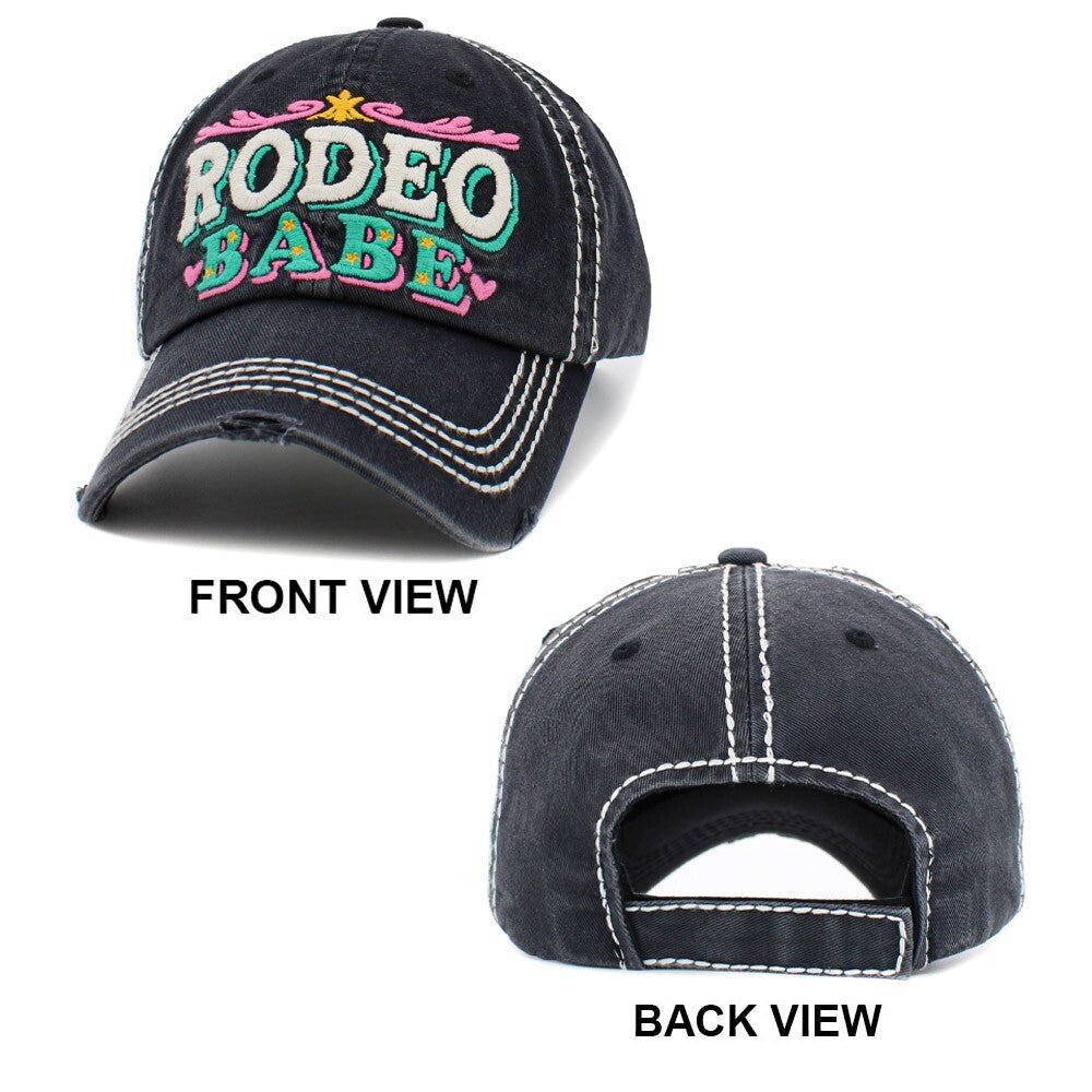 RODEO BABE Vintage Distressed Baseball Cap Pink Adjustable Cowgirl Hat