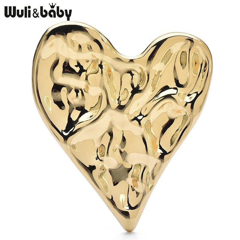 2pcs Hammered Heart Brooch Set 18K Gold Plated Stainless Steel Pin