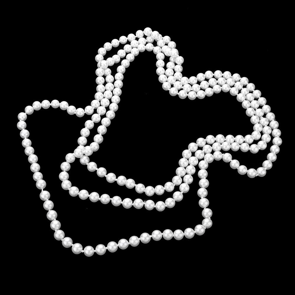 Elegant Extra Long Multi-Layer Faux White Pearl Strand Wrap Statement Necklace
