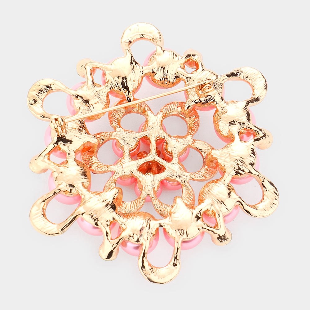 2pcs Faux Pearl Flower Brooch Pin Gold Tone Crystal Bouquet Jewelry Accessory Se