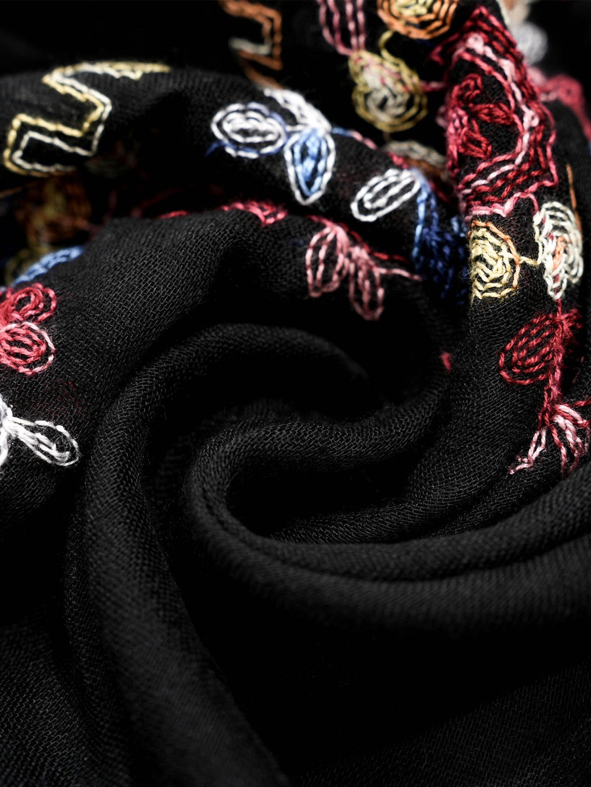 2Pcs Black Embroidered Floral Shawl Wrap Scarf Set Oversize Lightweight Sheer