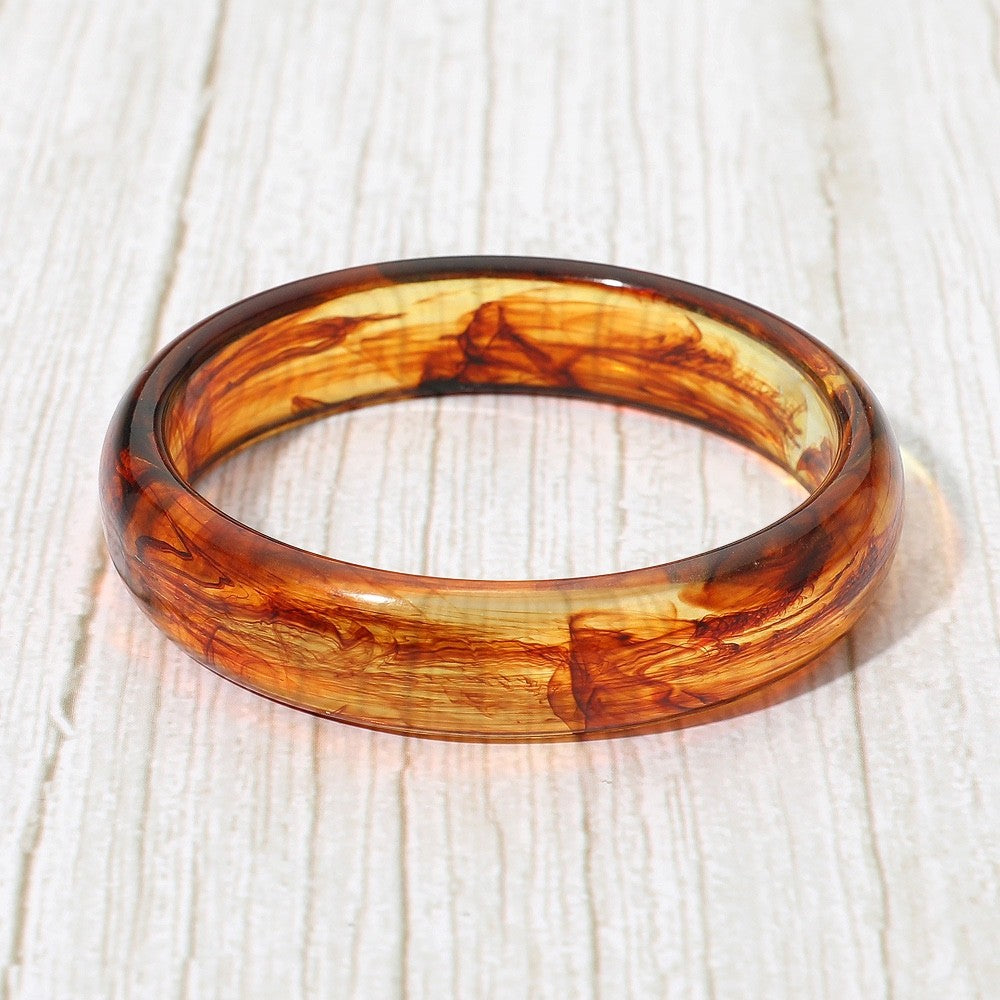 Tortoise Shell Resin Bangle Bracelet Brown Marble Pattern Fashion Jewelry