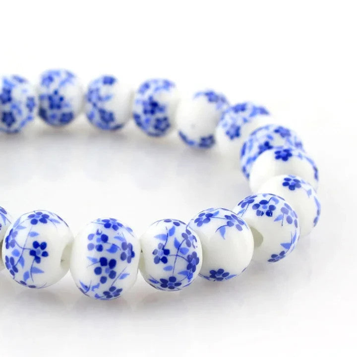 Porcelain Beaded Bracelet for Women Ceramic Jewelry Blue and White Bracelets
