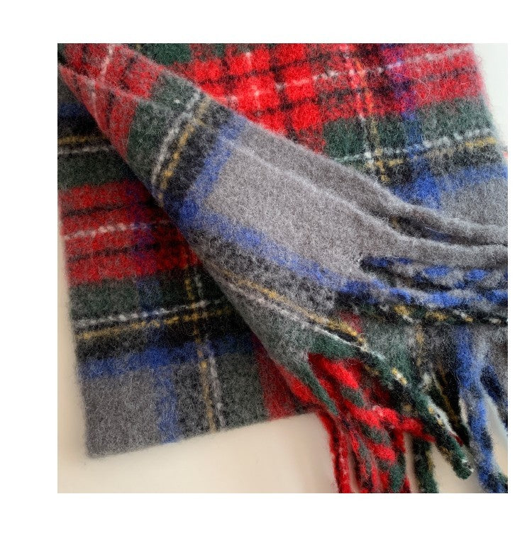 Cozy Plaid Winter Scarf Fringe Soft Knit Checkered Warm Shawl Wrap