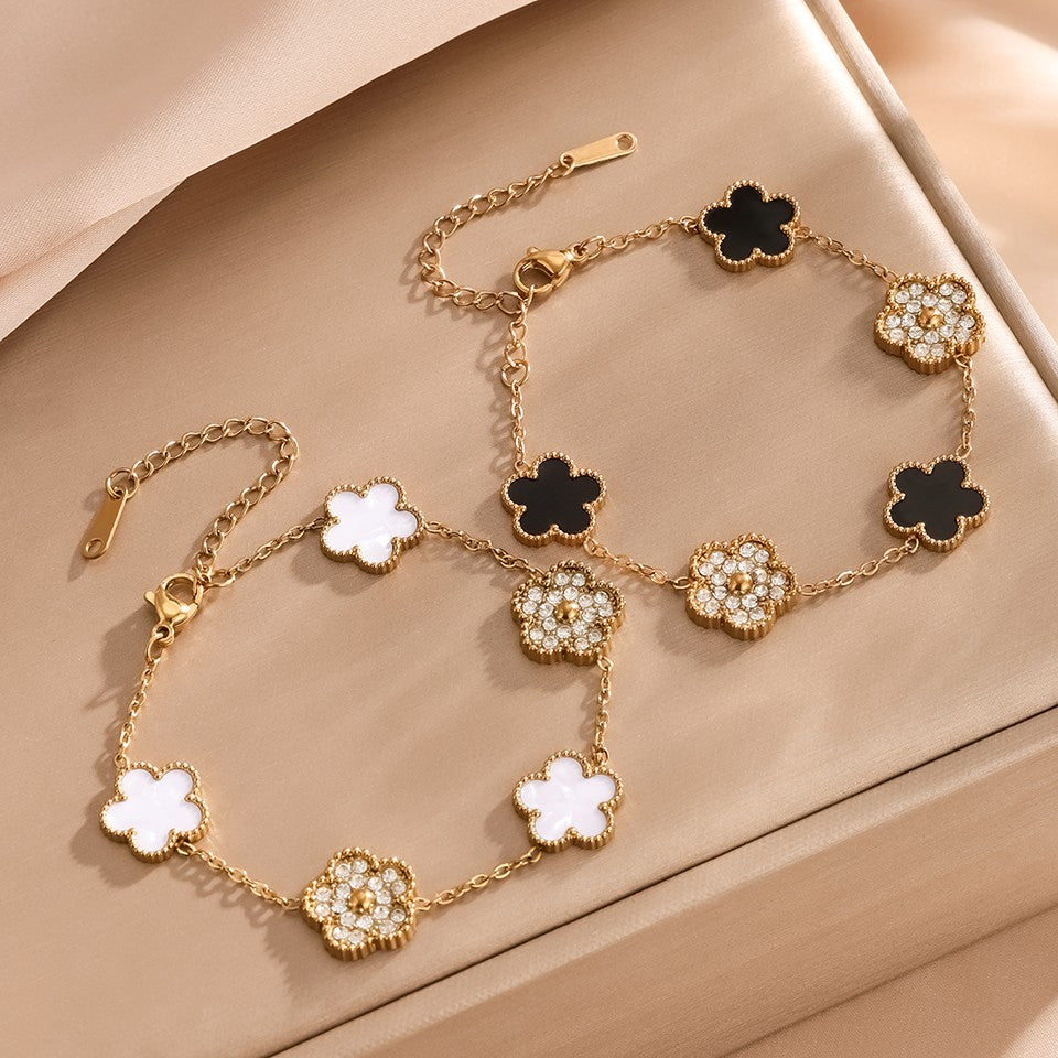 2PCS Four Leaf Clover Bracelet Set Gold Plated Vintage Inspired Jewelry