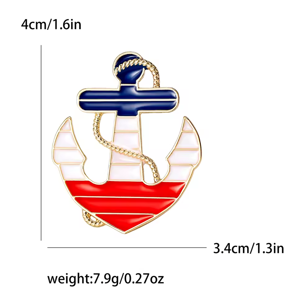 2pc Nautical Anchor Enamel Brooch Pin Set Navy Sailor Maritime Jewelry