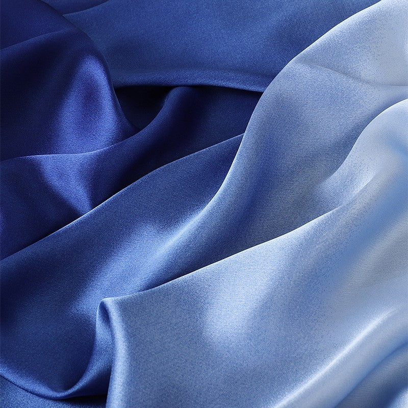 Blue Ombre Satin Scarf Shawl Two-Tone Navy Light Blue Fashion Wrap