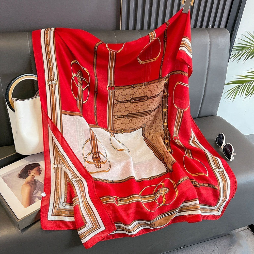 Vintage Silk Scarf Horse Bit Pattern Red White | Equestrian Chic Neck Wrap