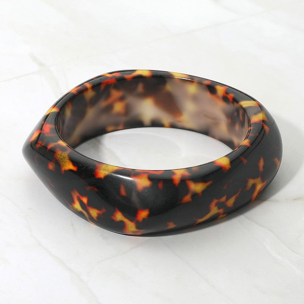 2PCS Pair Tortoise Shell Style Resin Bangle Bracelets Wide Cuff Set Vintage Look
