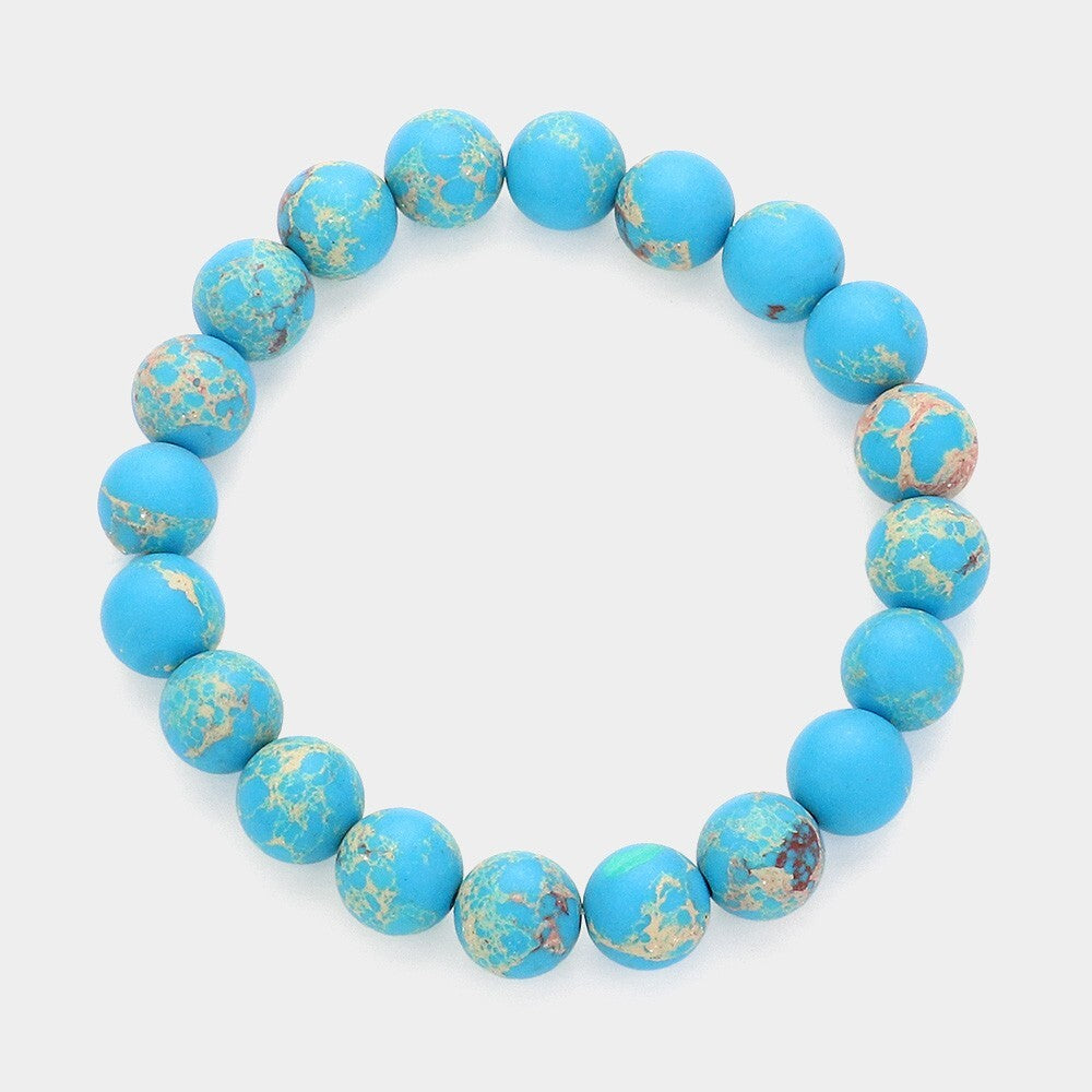 Natural Turquoise Stone Beaded Bracelet Calming Soothing Energy Stretch Gift