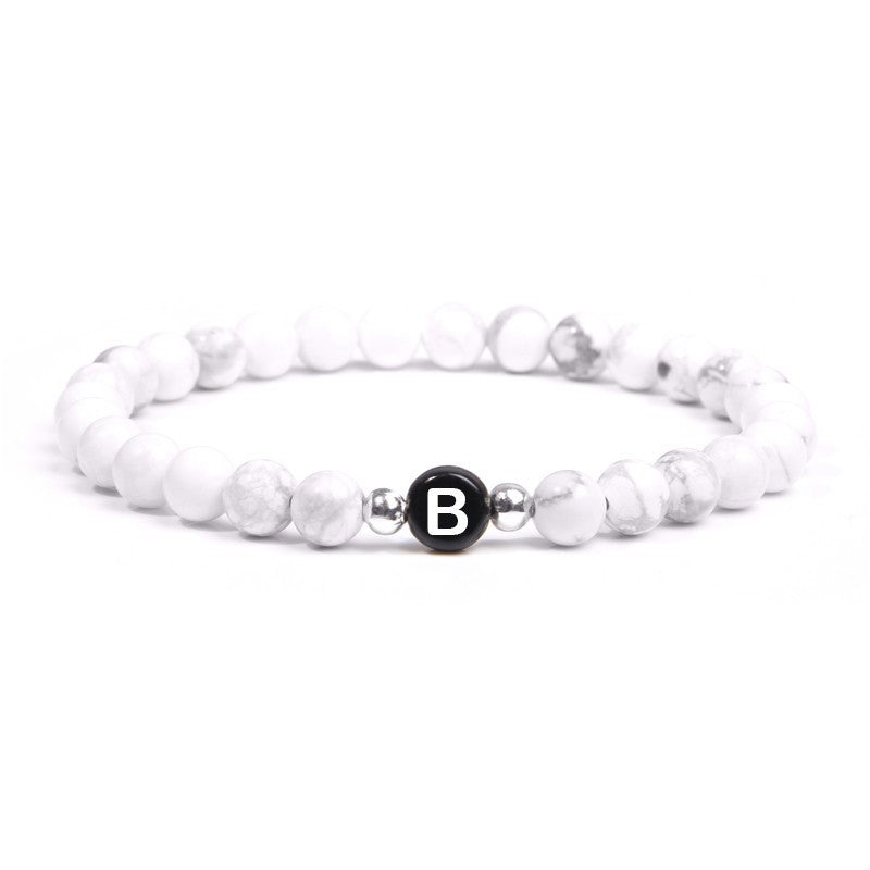 White Howlite Beaded Initial Bracelet Letter B Stone Jewelry Gift Unisex