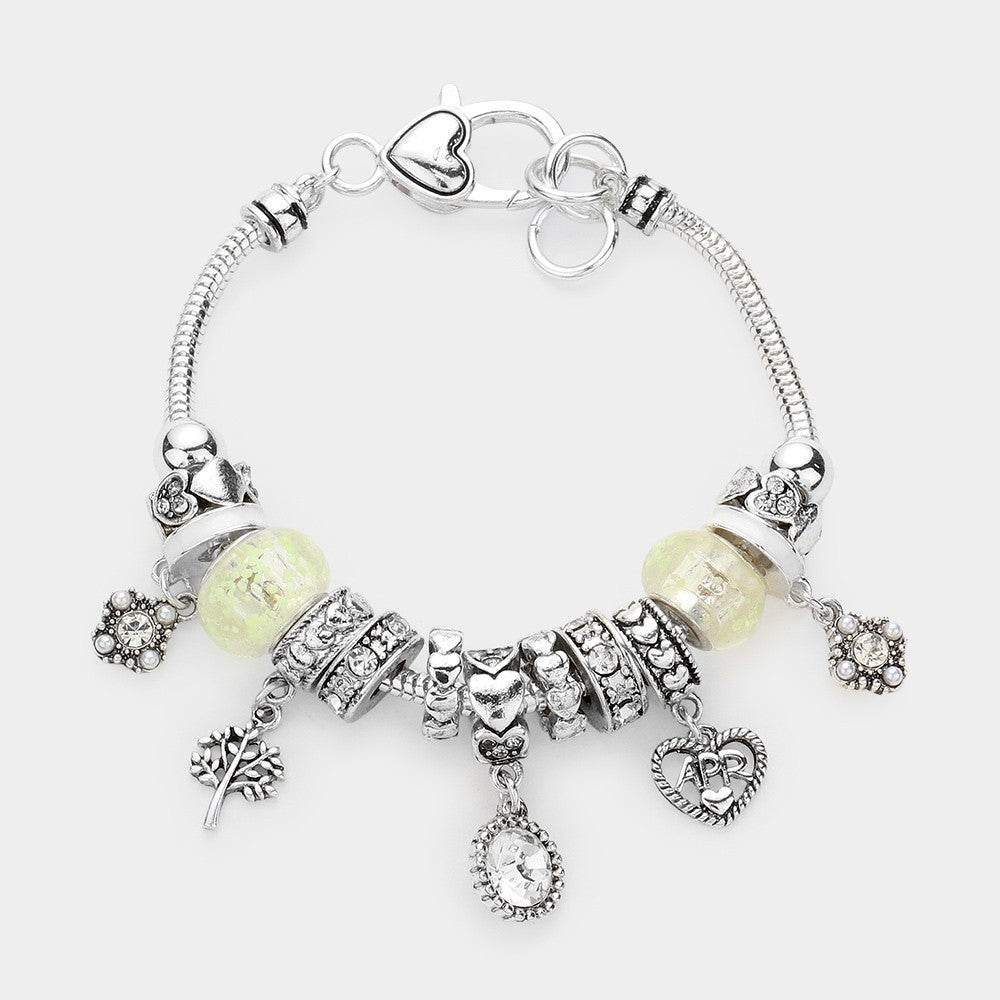 April Birthstone Charm Bracelet |Clear Crystal Beaded Jewelry for Women Birthday