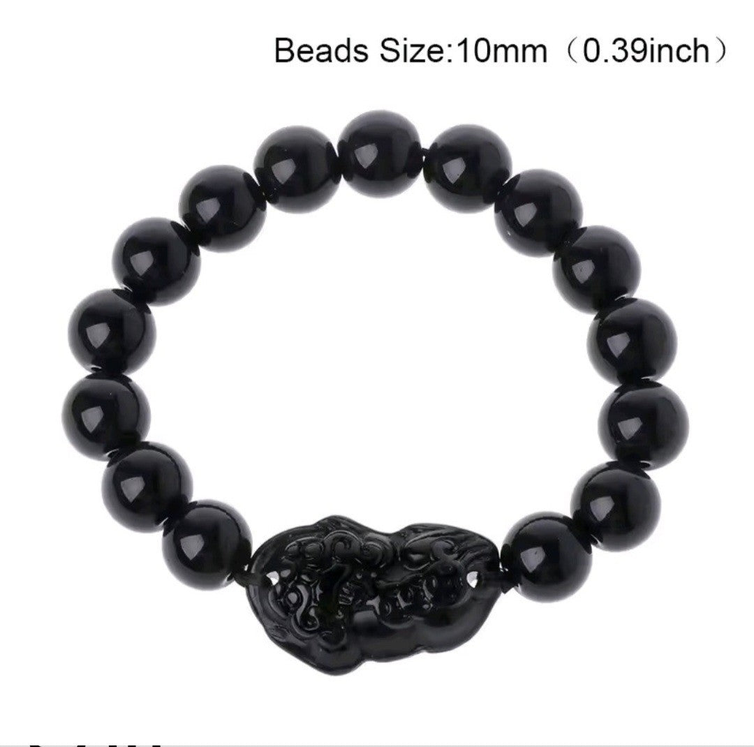 Feng Shui Black Obsidian Wealth Bracelet 10mm Good Luck Jewelry Attract Money