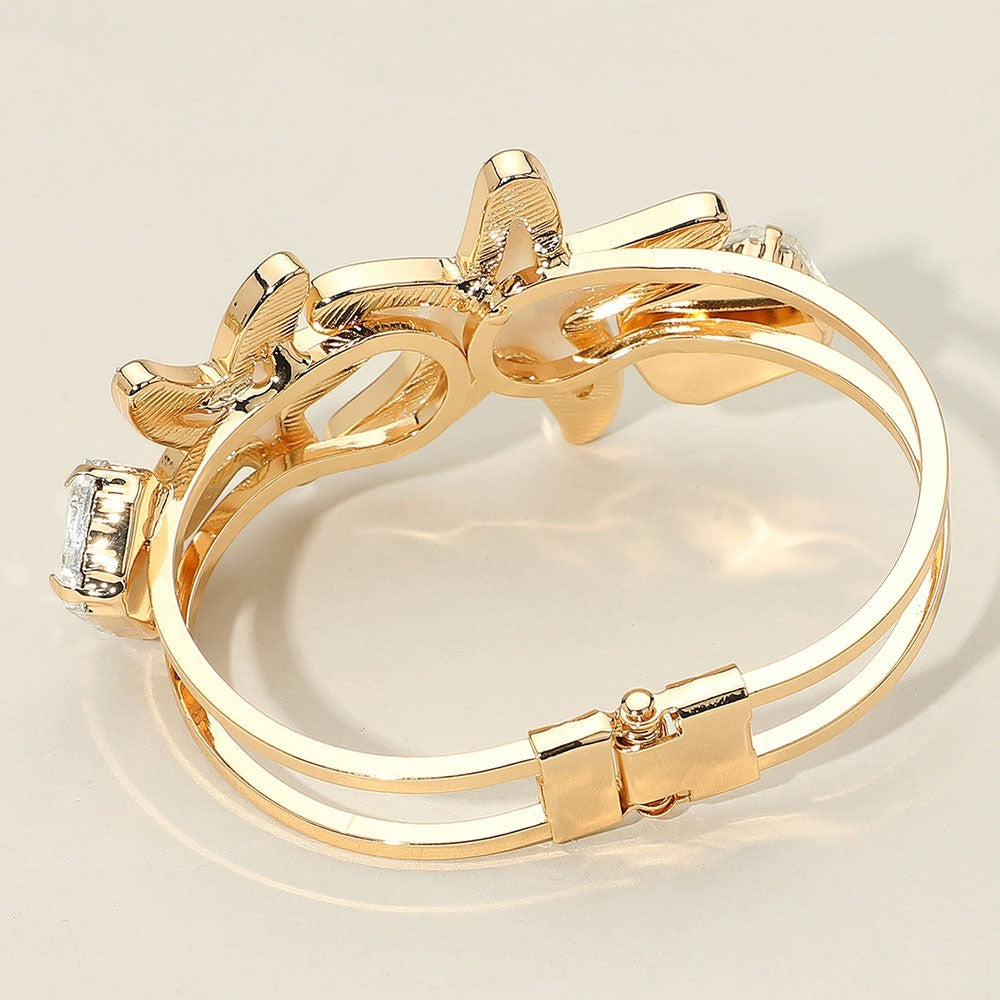 Gold Tone Pink Enamel Starfish Hinged Cuff Bracelet Coastal Beach Bangle