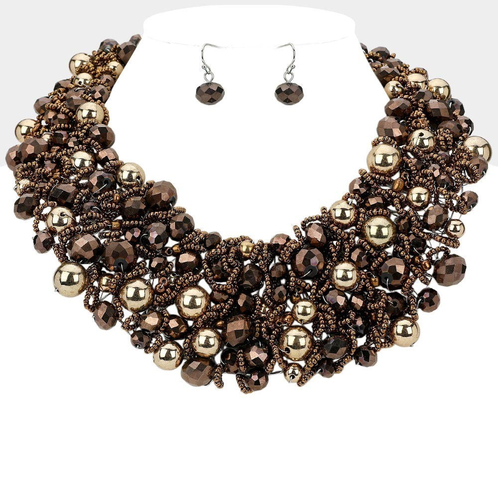 Faceted Beaded Collar Statement Necklace Bold Layered Fashion Jewelry Women