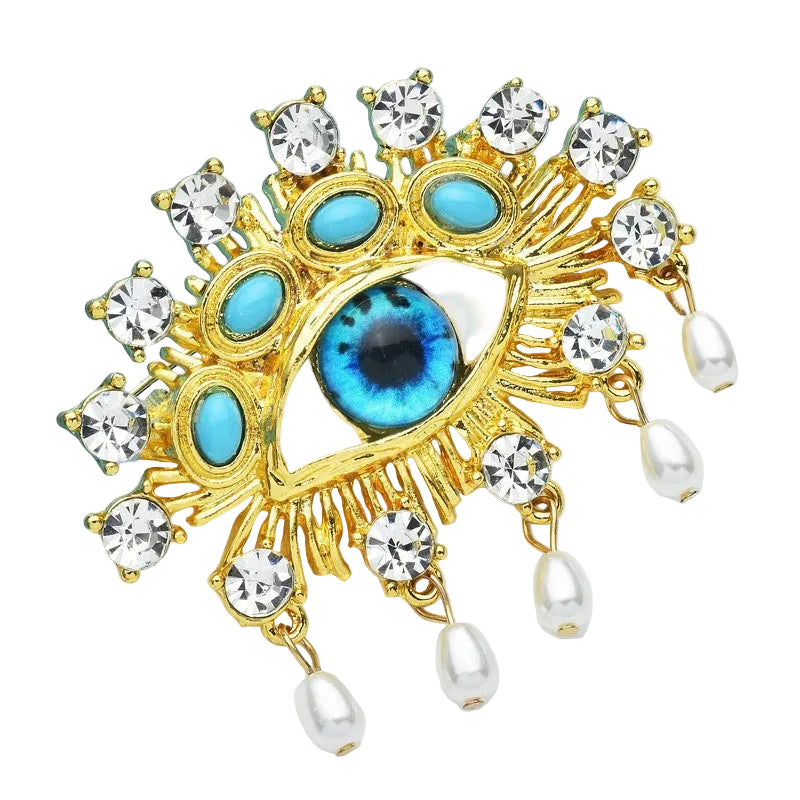 2pcs Evil Eye Crystal Brooch Pins Statement Rhinestone Pearl Eye Jewelry