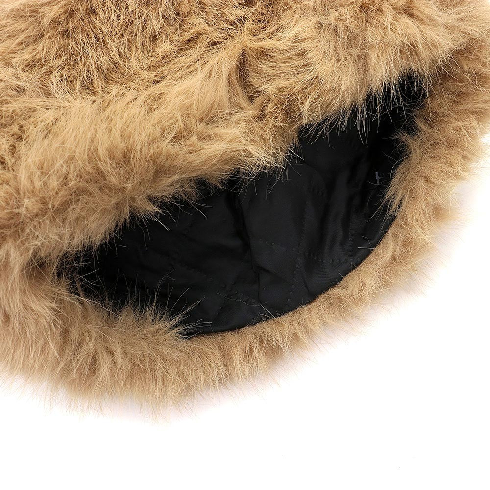 Women's One Size Faux Fur Furry Cossack Style Fluffy Plush Warm Winter Hat Black