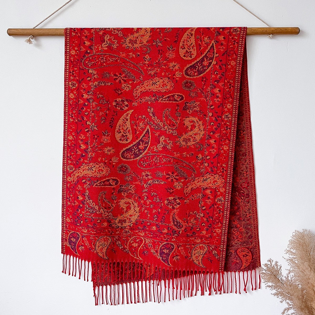 Red Paisley Pashmina Scarf Cashmere Feel Large Reversible Shawl Wrap Winter Gift