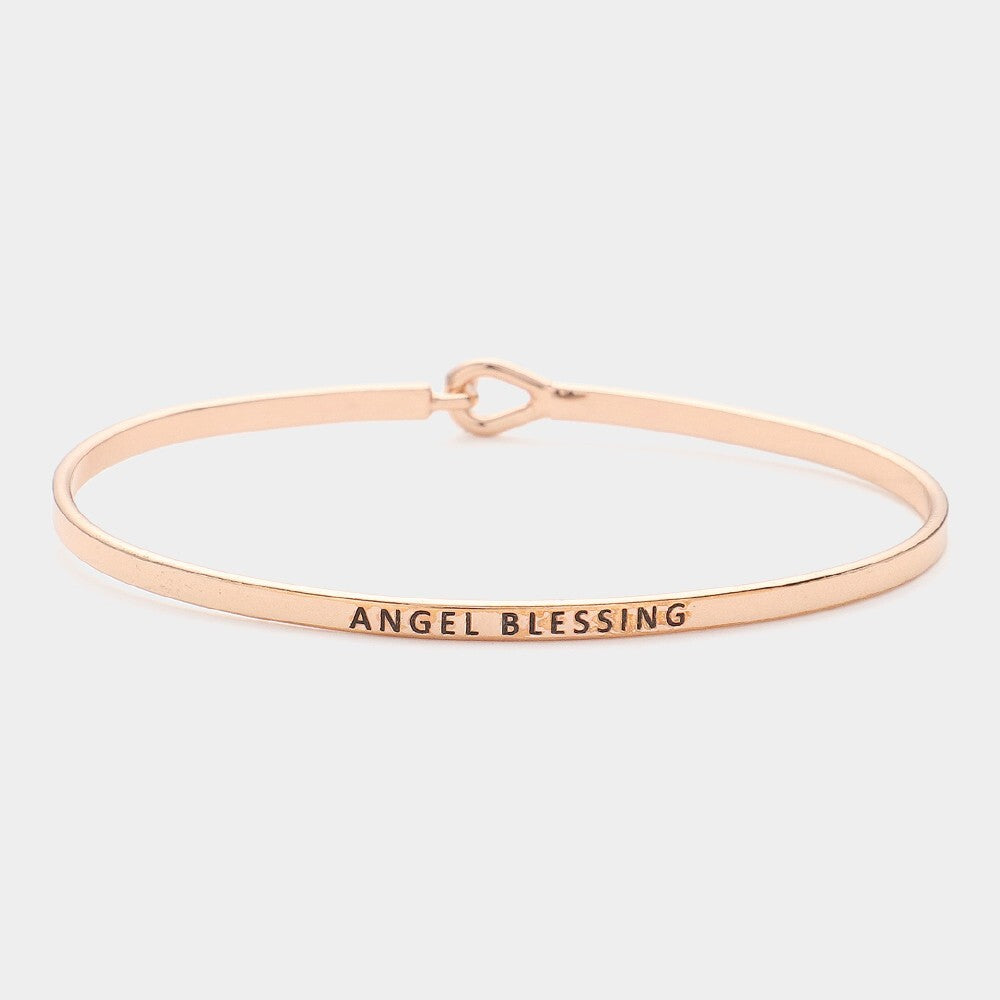 2PCS Angel Blessing Message Thin Brass Metal Hook Bracelets Inspirational Set