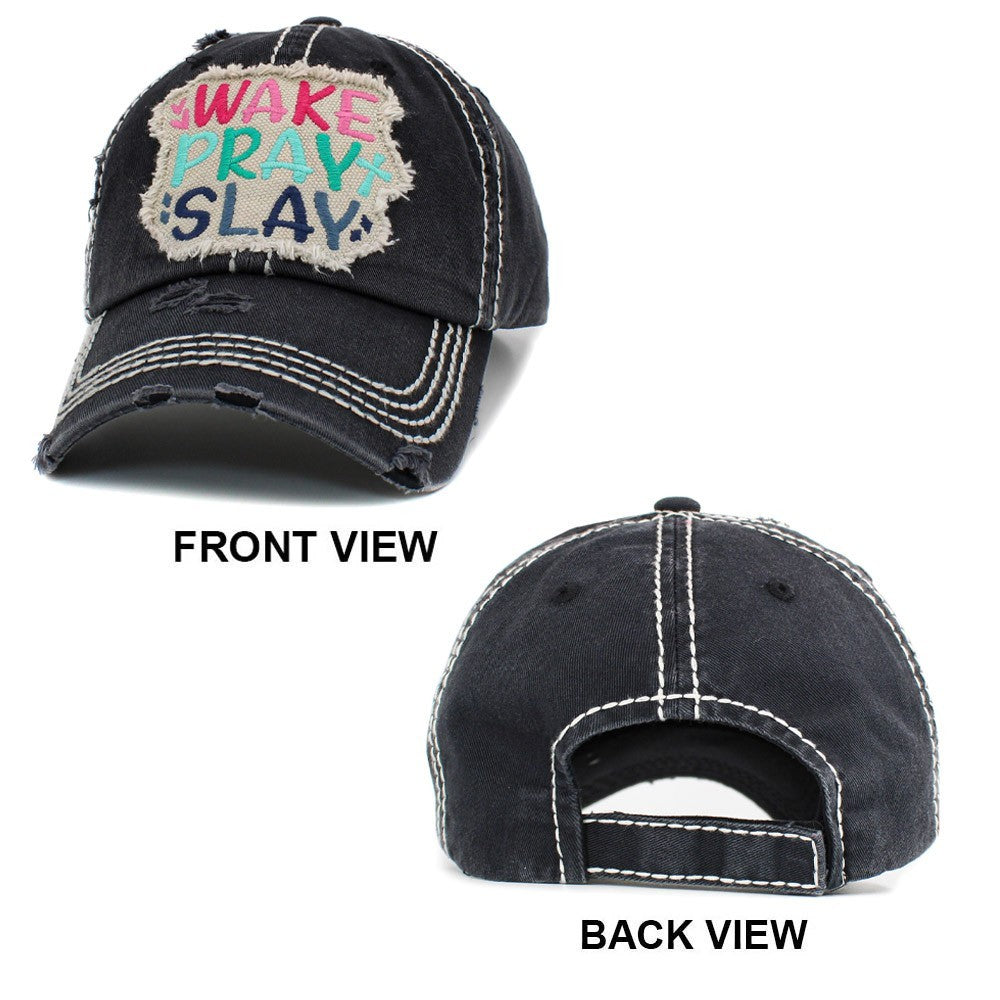 2PCS WAKE PLAY SLAY Vintage Washed Hot Pink Baseball Cap Adjustable Dad Hat