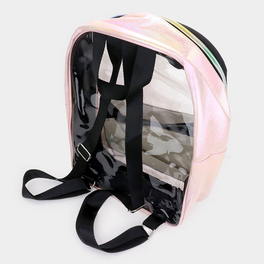 Iridescent Mermaid Scale Clear Mini Backpack Stadium Approved Travel Bag