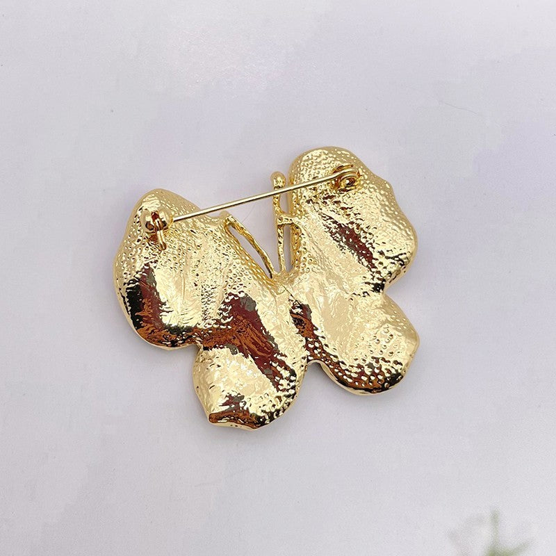 Vintage Style Teal Blue Enamel Butterfly Brooch Pin Gold Tone Crystal Accents