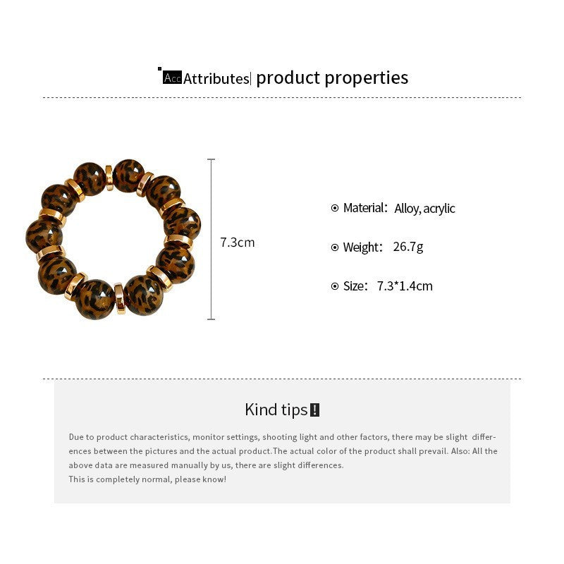 2PC Leopard Print Acrylic Beaded Bracelets Gold Spacers Set Stretch