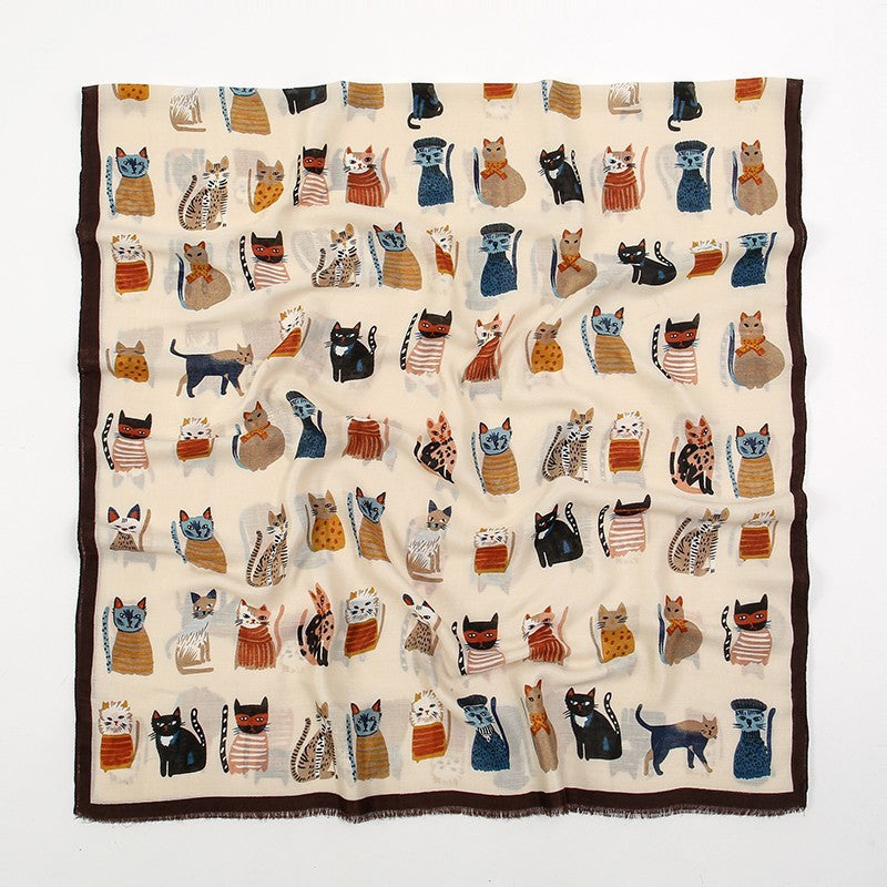 2 Pack Cat Print Fringed Shawl Scarf for Women Lightweight Cotton Viscose Wrap