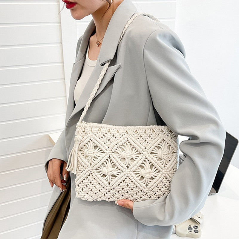 Women’s Summer Straw Crossbody Bag White Shoulder Beach Bags for Ladies