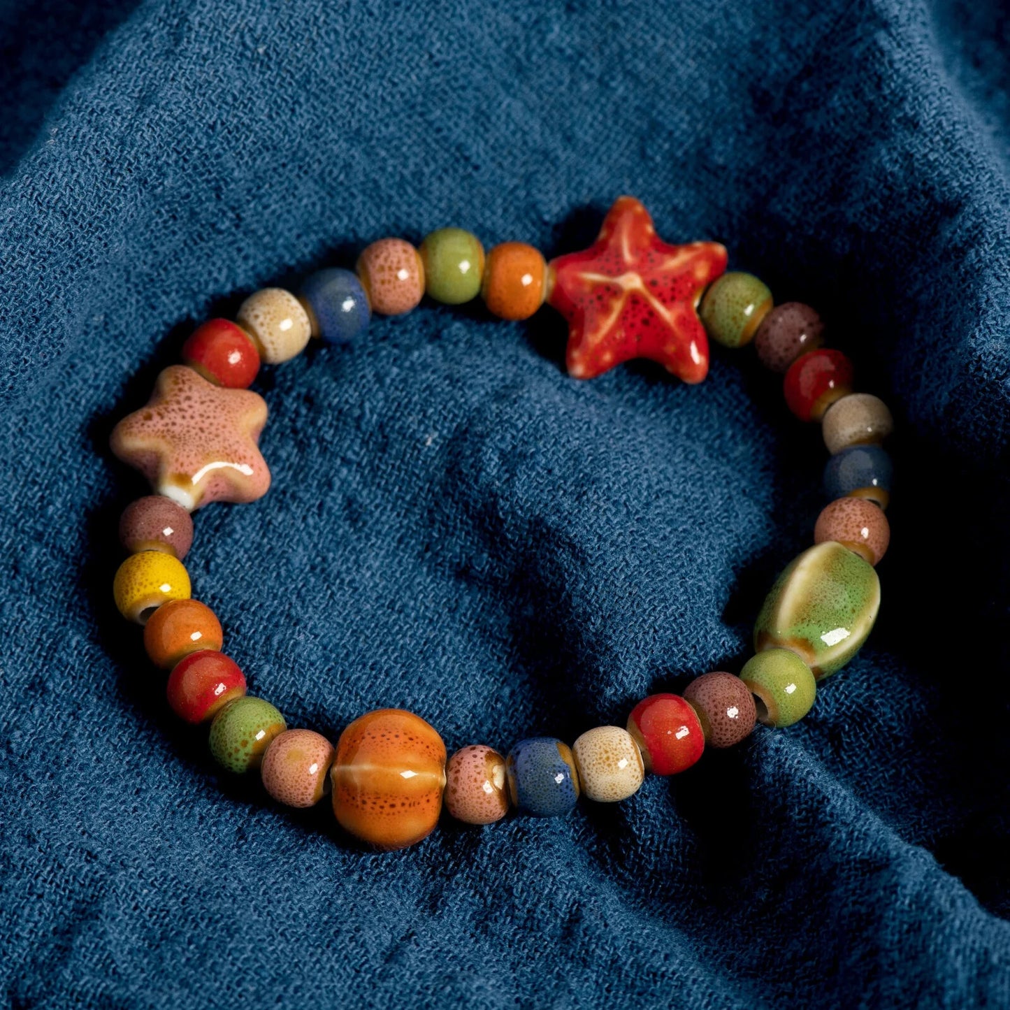 Colorful Starfish Shell Bracelet Elastic Beaded Boho Jewelry for Women and Teens