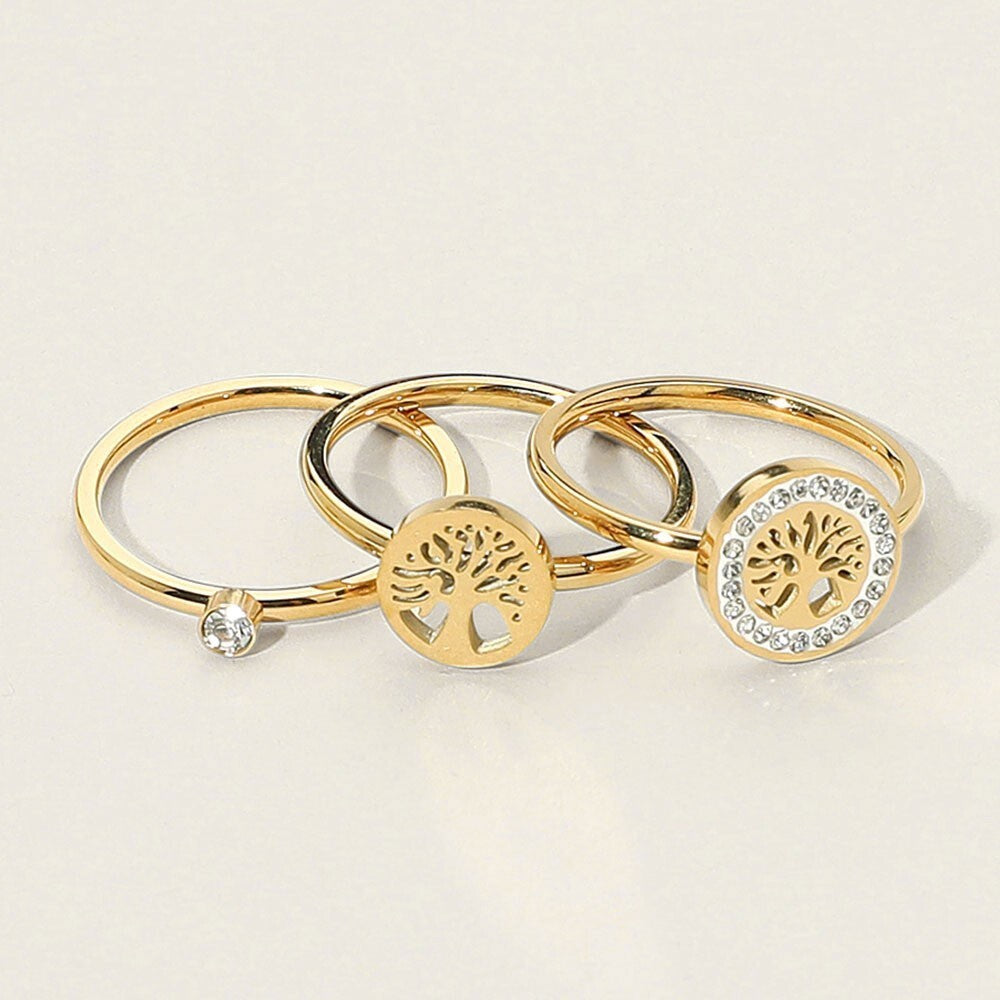 3 Stainless Steel Tree of Life Stackable Rings Set for Women Size 7 Jewelry