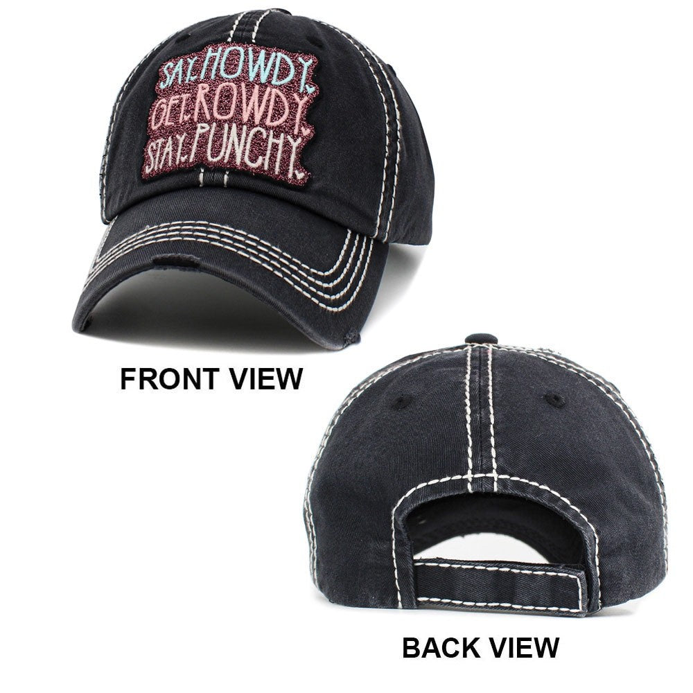 Blue Adjustable Baseball Cap Colorful Patch Say Howdy Get Rowdy Stay Punchy