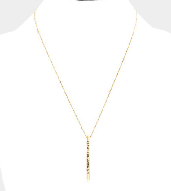I Love You to the Moon and Back Bar Pendant Necklace Gold Tone Jewelry for Women