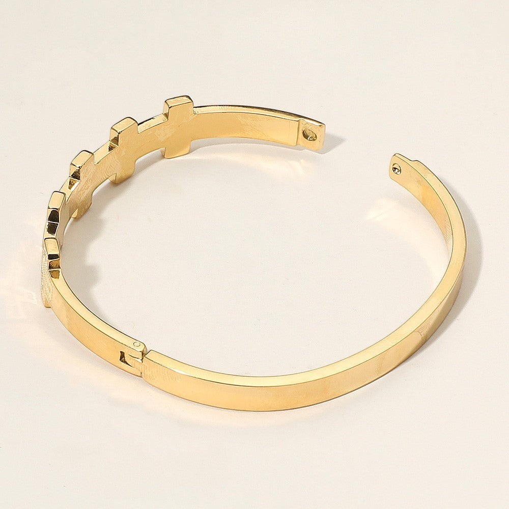 Geometric Cross Pattern Stainless Steel Bangle Bracelet Unisex Fashion Jewelry