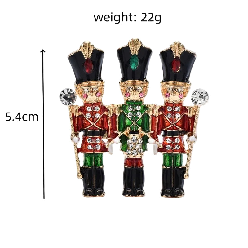 Nutcracker Soldier Brooch Pin Enamel Rhinestone Christmas Holiday Gift
