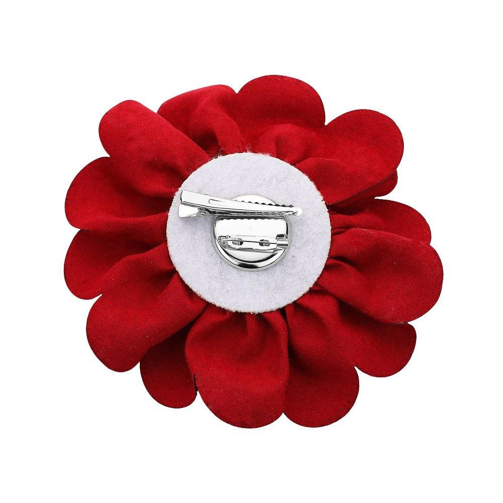 2PC Black Red Camellia Flower Brooch Pin Hair Clip Dual Set Shimmer Accents