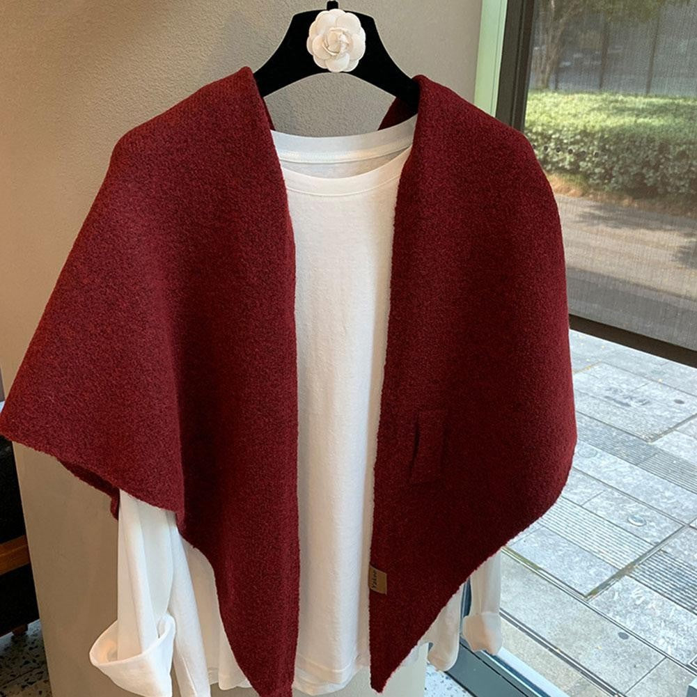 Burgundy Knit Poncho Cape Shawl Wrap Fringe One Size Winter Fall Cozy Warm
