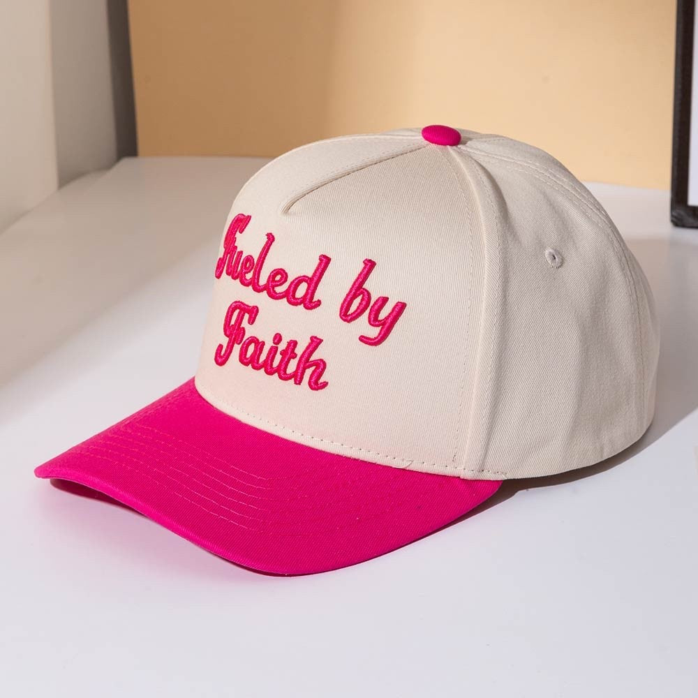 Fueled by Faith Pink and Cream Embroidered Trucker Hat Two Tone Baseball Cap