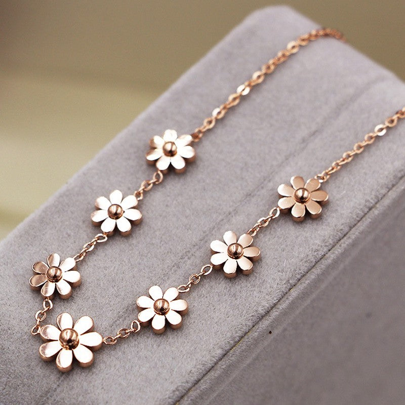 Daisy Flower Charm Bracelet 18K Rose Gold Plated Dainty Chain Jewelry Gift