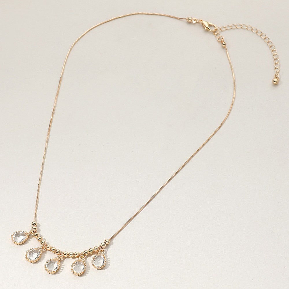 Teardrop Stone Cluster Charm Beaded Necklace Elegant Fashion Jewelry for Women