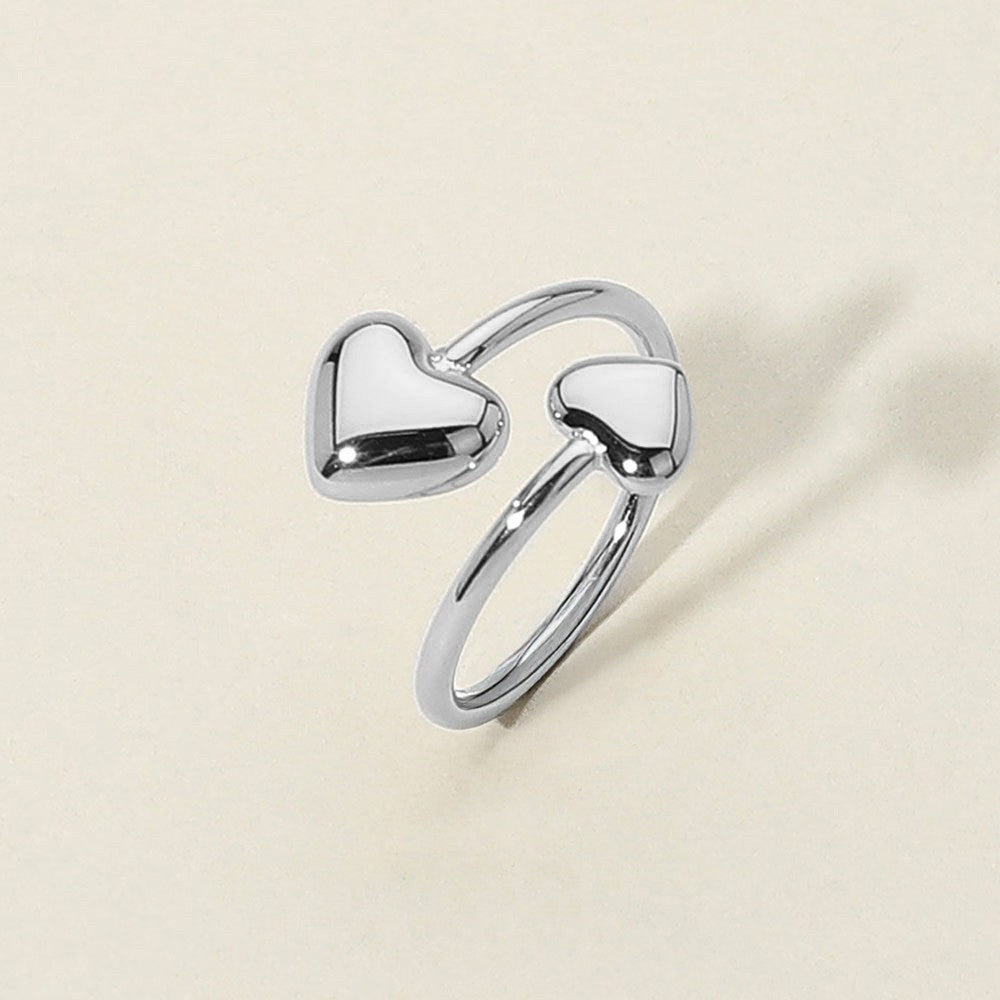 2PCS Adjustable Stainless Steel Heart Tip Rings Minimalist Open Band Jewelry